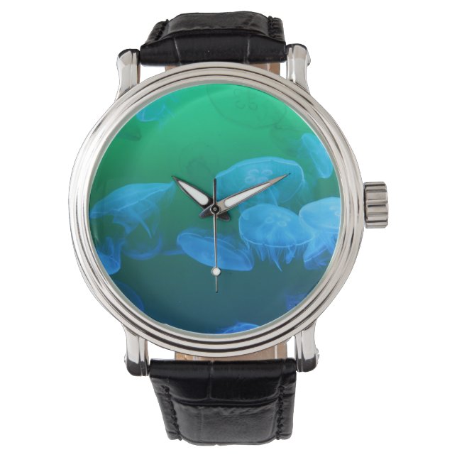 Cool Jellyfish Green Blue Gradient Watch (Front)
