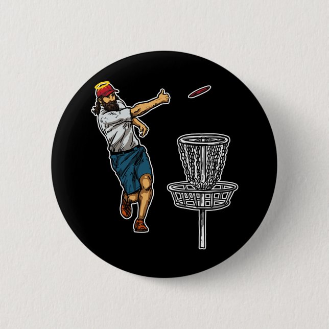 Cool Jesus Disk Golf Gift Idea Button (Front)