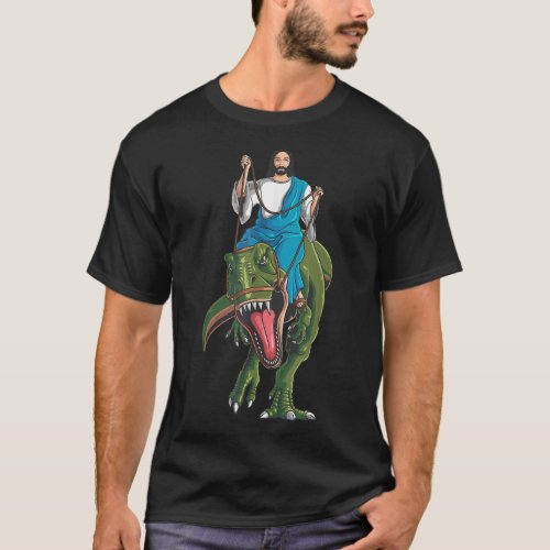 Cool Jesus Riding Dinosaur Funny Christian Dino Lo T_Shirt