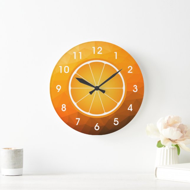 Cool Juicy Orange fruit slice geometric mesh Large Clock (Home)