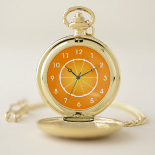 Cool Juicy Orange fruit slice with numbers Pocket Watch
