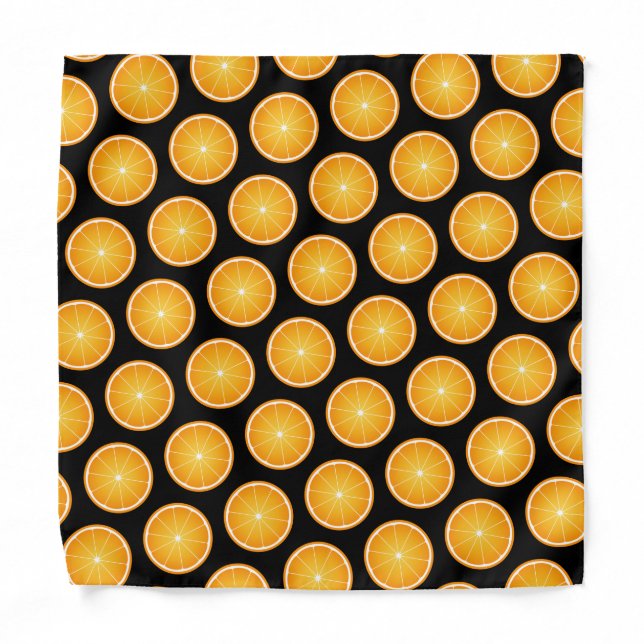 Cool Juicy Orange fruit slices pattern on black Bandana (Front)
