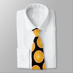 Cool Juicy Orange fruit slices pattern on black Neck Tie