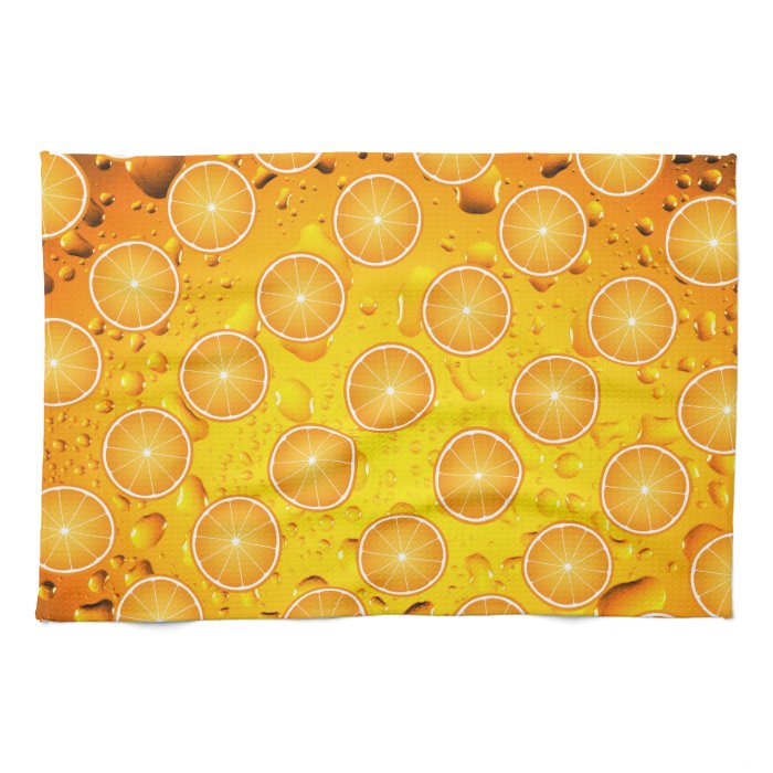 Cool Juicy Orange fruit slices with water drops Kitchen Towels