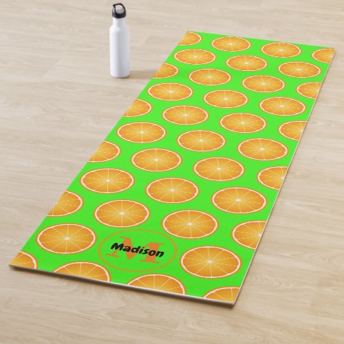Cool Juicy Orange slices Monogram neon green Yoga Mat