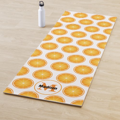 Cool Juicy Orange slices Monogram white Yoga Mat