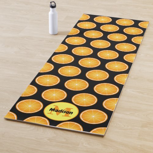Cool Juicy Orange slices pattern black Monogram Yoga Mat