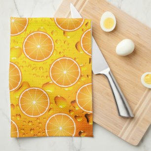 Cool Juicy Orange slices pattern on Water drops Towel
