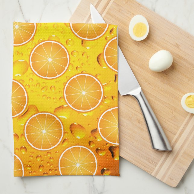Cool Juicy Orange slices pattern on Water drops Towel (Quarter Fold)