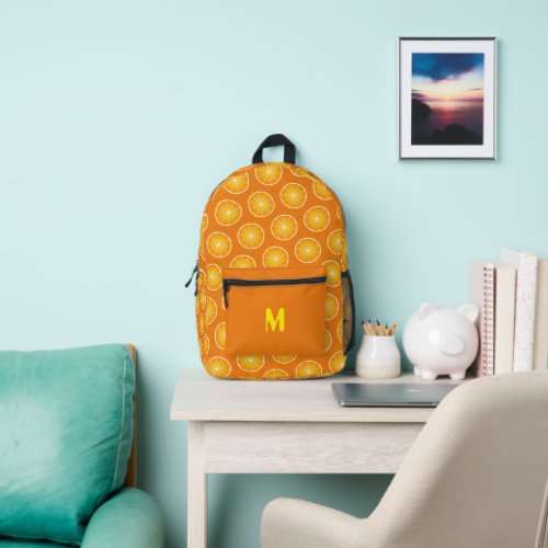 Cool Juicy Orange yellow fruit slices Monogram Printed Backpack