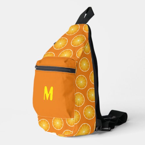 Cool Juicy Orange yellow fruit slices Monogram Sling Bag