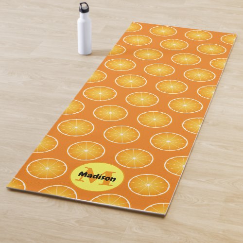 Cool Juicy Orange yellow slices pattern Monogram Yoga Mat