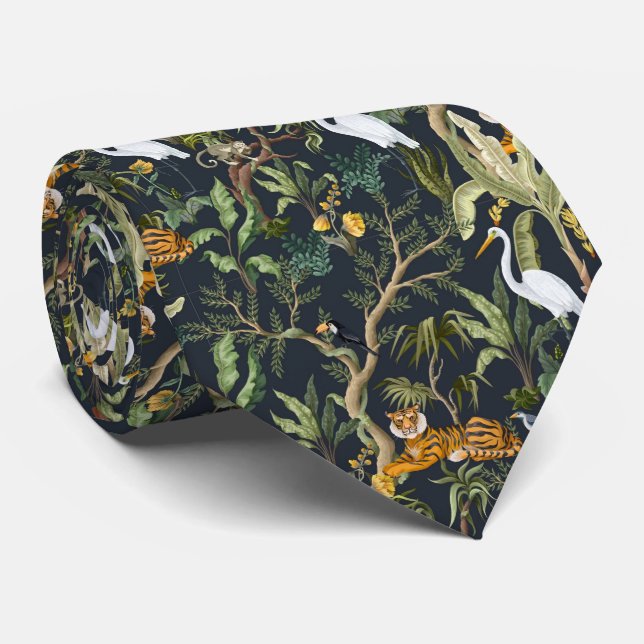 cool jungle animal tiled pattern tiger neck tie (Rolled)