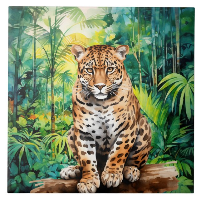 Cool jungle leopard lovers  ceramic tile (Front)