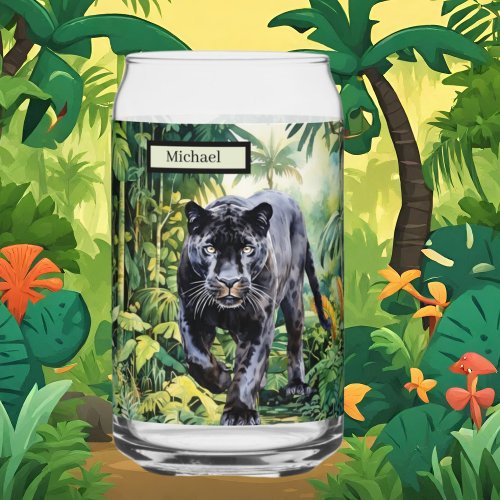 Cool Jungle panther lovers add name Can Glass