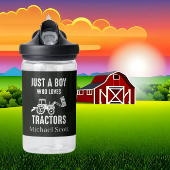 Cool Just Boy Loves Tractors Add Name Water Bottle by DoodlesGifts at Zazzle
