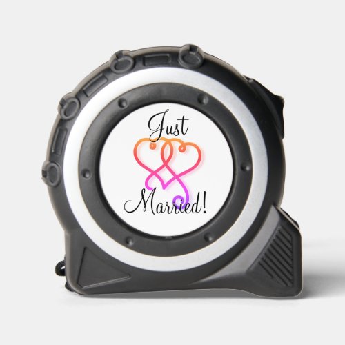 Cool Just Married Two Linked Swirly Rainbow Hearts Tape Measure