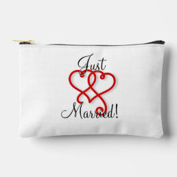 Cool Just Married Two Linked Swirly Red Hearts Accessory Pouch