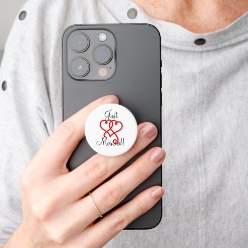 Cool Just Married Two Linked Swirly Red Hearts PopSocket