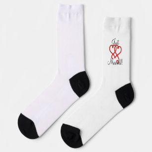 Cool Just Married Two Linked Swirly Red Hearts Socks