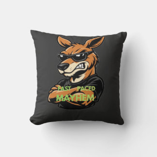 Cool Kangaroo Fast Paced Mayhem Black T-Shirt Throw Pillow