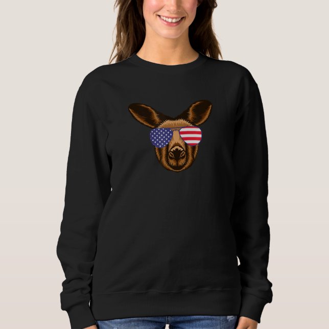 Cool Kangaroo Wearing Usa Flag Sunglasses Us Ameri Sweatshirt (Front)