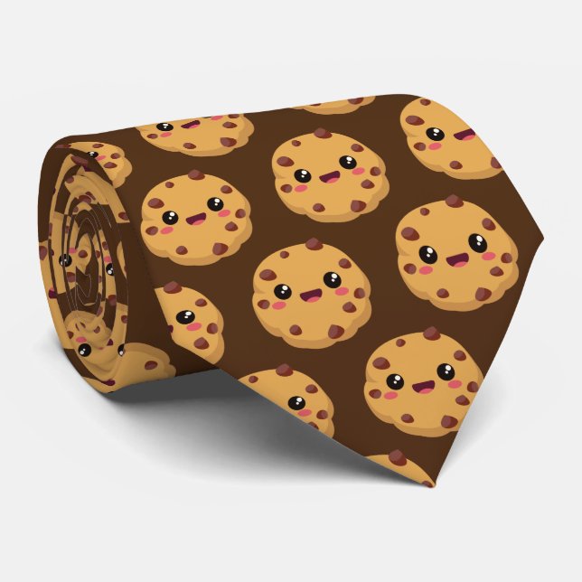 cool Kawaii chocolate chip cookie tiled pattern Neck Tie (Rolled)