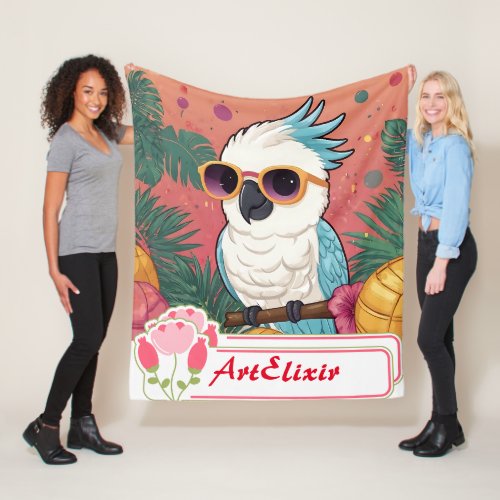 Cool Kawaii Cockatoo print Fleece Blanket