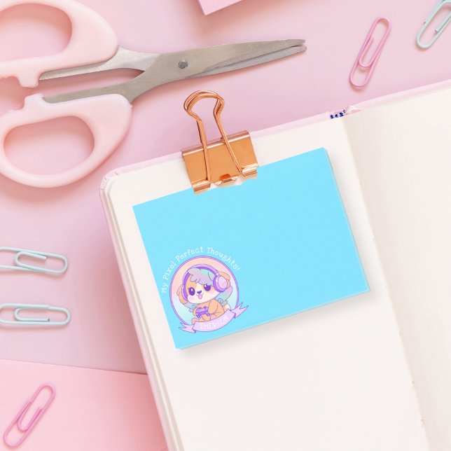 Cool Kawaii Gamer Girl Dog in Baby Blue Post-it Notes (Creator Uploaded)