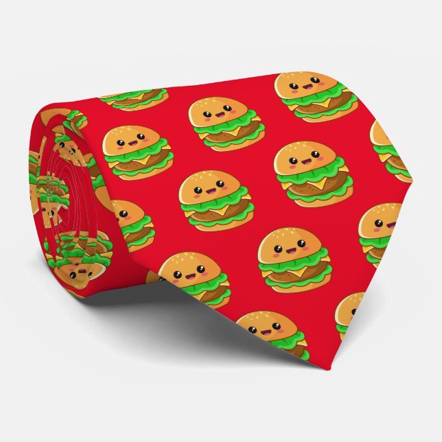 cool Kawaii hamburger tiled pattern Neck Tie (Rolled)