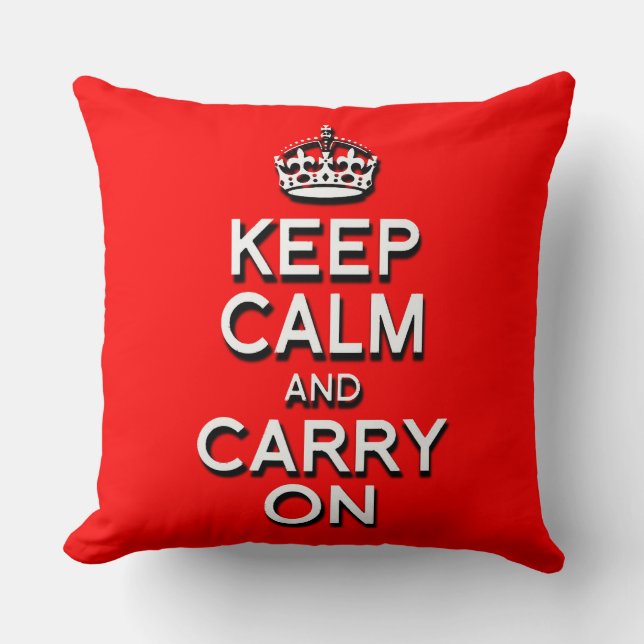 Cool Keep Calm and Carry On Red Throw Pillow (Front)