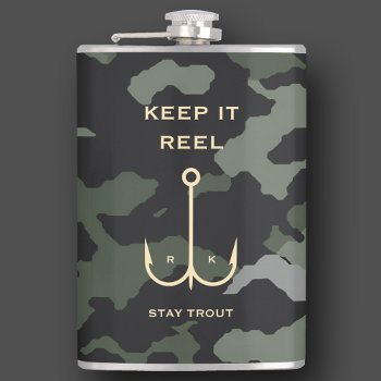Cool Keep It Reel Fishing Father's Day Camo Flask by GOODSY at Zazzle