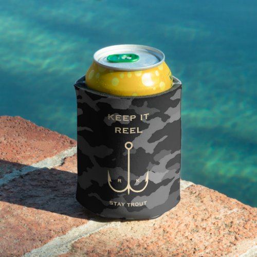 Cool Keep it Reel Fishing Funny Fathers Day Camo Can Cooler