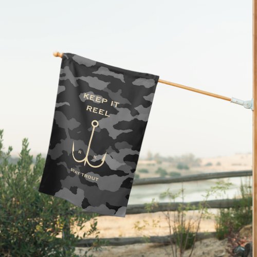 Cool Keep it Reel Fishing Funny Fathers Day Camo House Flag