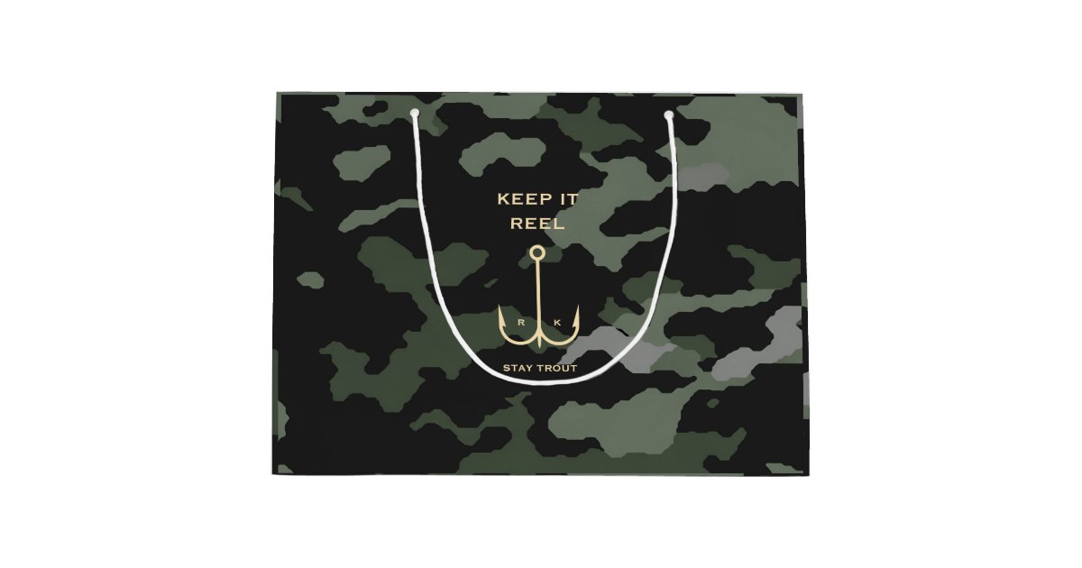 Cool Keep it Reel Fishing Funny Father's Day Camo Large Gift Bag