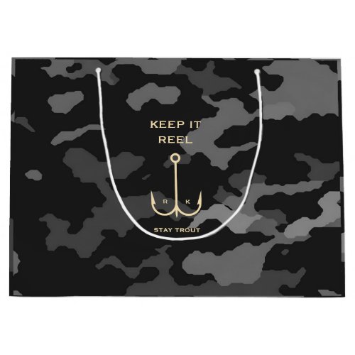 Cool Keep it Reel Fishing Funny Fathers Day Camo Large Gift Bag