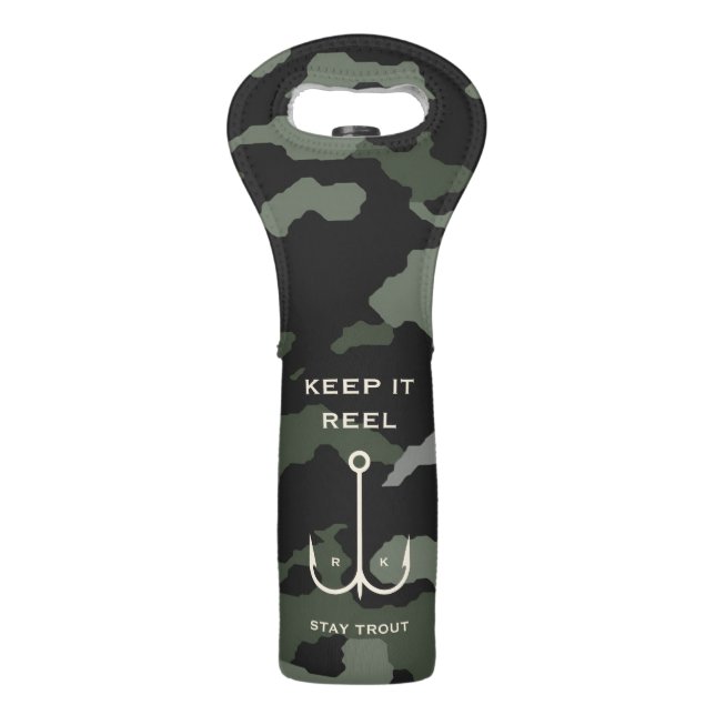 Cool Keep it Reel Fishing Funny Father's Day Camo Wine Bag (Front)