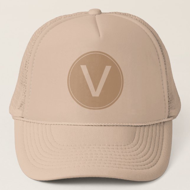 cool khaki and khaki monogram initial hat. trucker hat (Front)