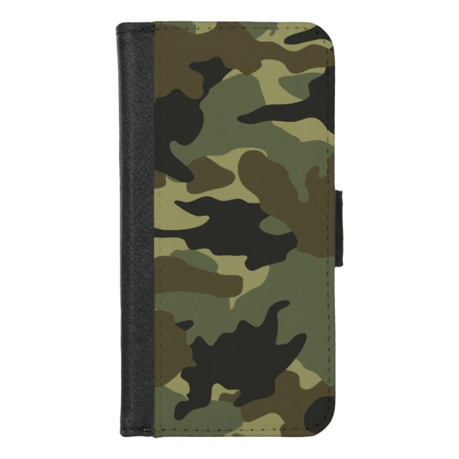 Cool Khaki Green Camo Camouflage Pattern Military iPhone Wallet Case (Front)