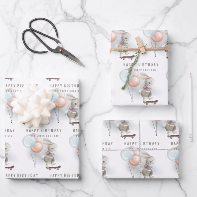 Cool Kid Bunny On Skateboard Wrapping Sheets  (Front)