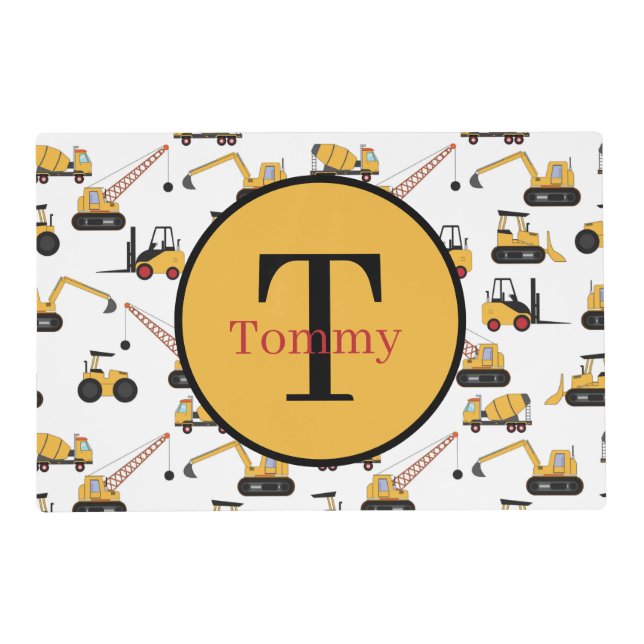 cool kids construction add monogram  placemat (Front)