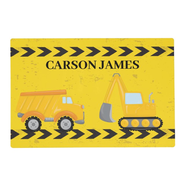 Cool Kids Construction Vehicle Custom Boys Name Placemat (Front)