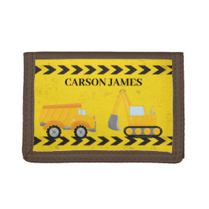 Cool Kids Construction Vehicle Custom Boys Name Tri-fold Wallet