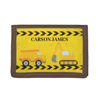 Cool Kids Construction Vehicle Custom Boys Name Tri-fold Wallet