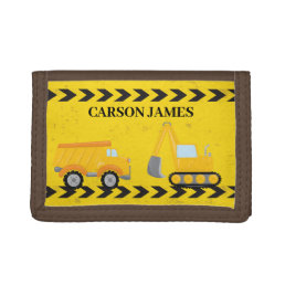 Cool Kids Construction Vehicle Custom Boys Name Trifold Wallet