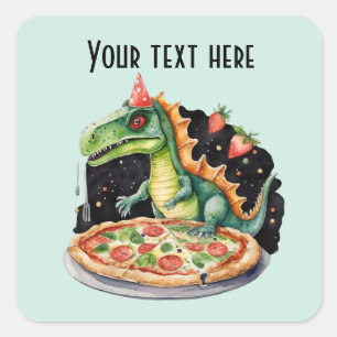 Cool kids dinosaur pizza party add text  square sticker