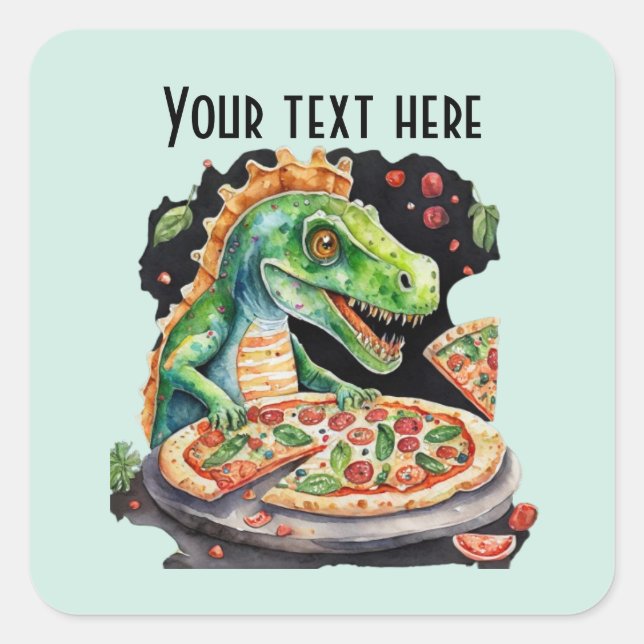 Cool kids dinosaur pizza party add text square sticker (Front)