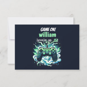cool kids gaming level up 5th birthday thank you card