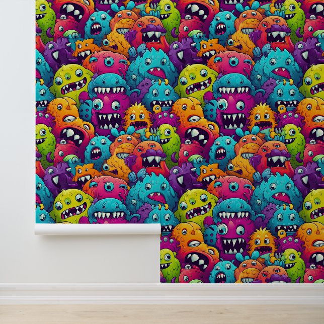 Cool kids monster tiled pattern unisex wallpaper  (Application)