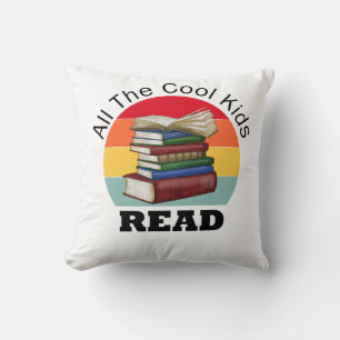 Cool Kids Read Book Reader Funny Bookworm Throw Pillow